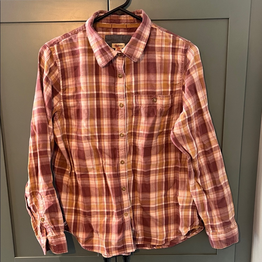 LL Bean Brushed Flannel Shirt Sz Med Rose Plaid